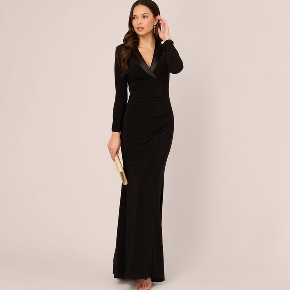 Adrianna Papell Black Tuxedo Mermaid Gown Dress - Picture 3 of 14